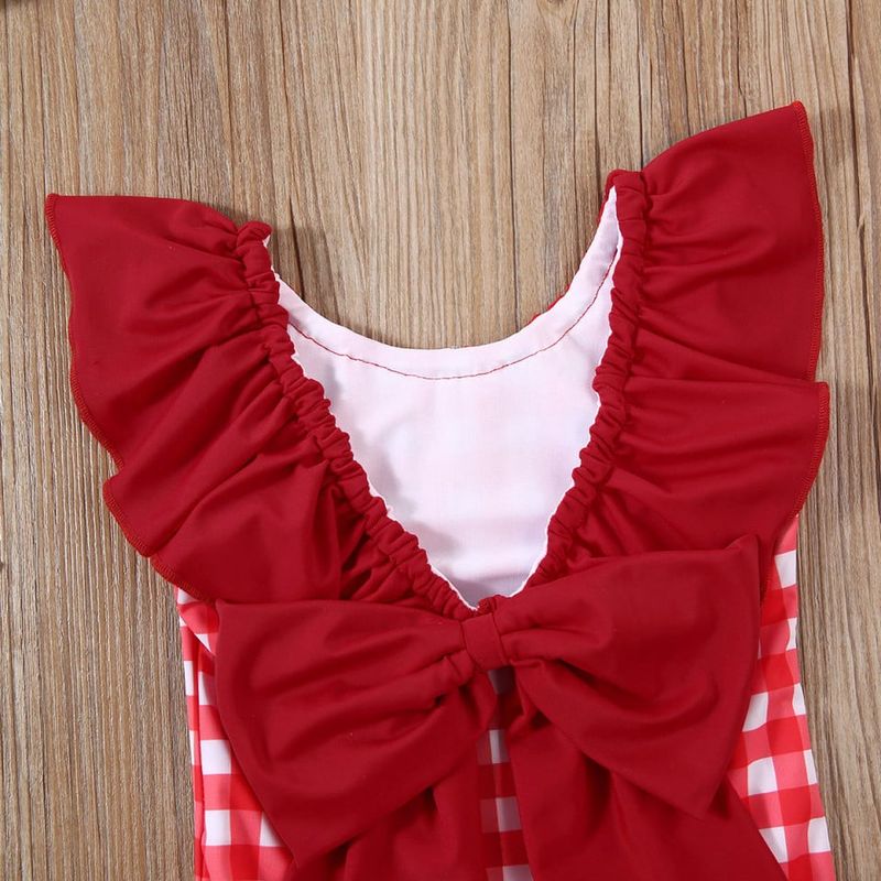 Fashion, accesorii si bijuterii - Copii - Lenjerie si pijamale copii - Costume de baie copii - Costum de baie cu patratele rosii si bentita, marime 120 - Infinity.ro