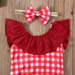Fashion, accesorii si bijuterii - Copii - Lenjerie si pijamale copii - Costume de baie copii - Costum de baie cu patratele rosii si bentita, marime 120 - Infinity.ro