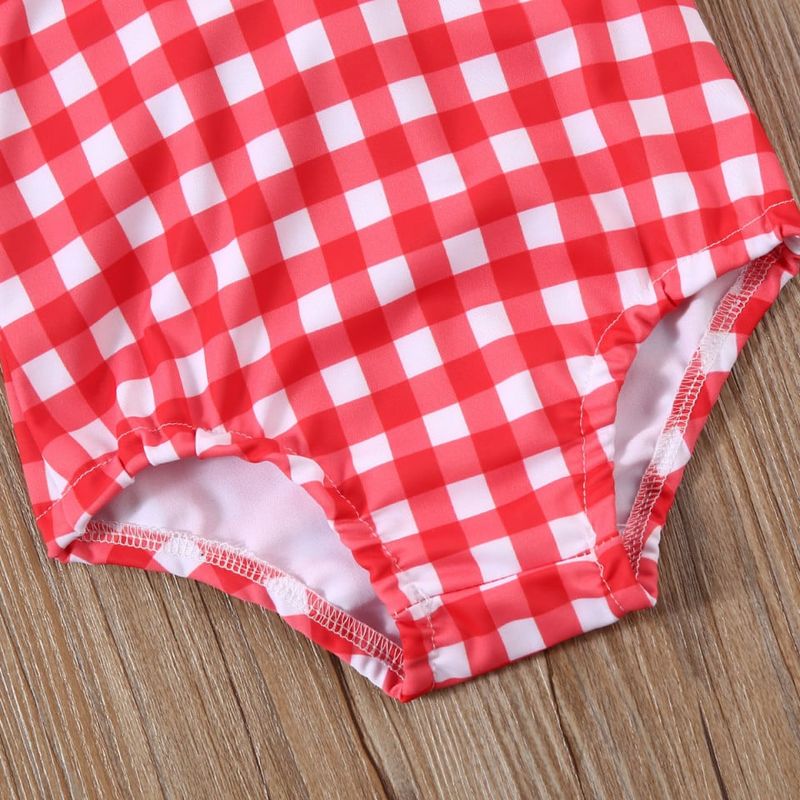 Fashion, accesorii si bijuterii - Copii - Lenjerie si pijamale copii - Costume de baie copii - Costum de baie cu patratele rosii si bentita, marime 120 - Infinity.ro
