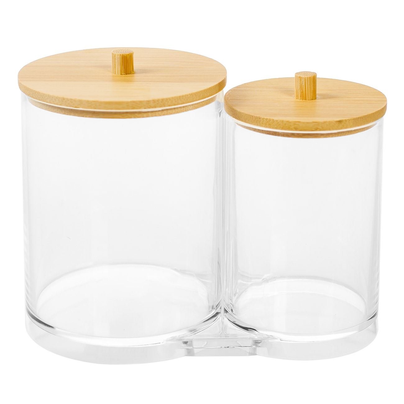 Suport organizator betisoare igienice si dischete demachiante, model acrilic, 15 x 8.5 x 11cm, transparent/maro