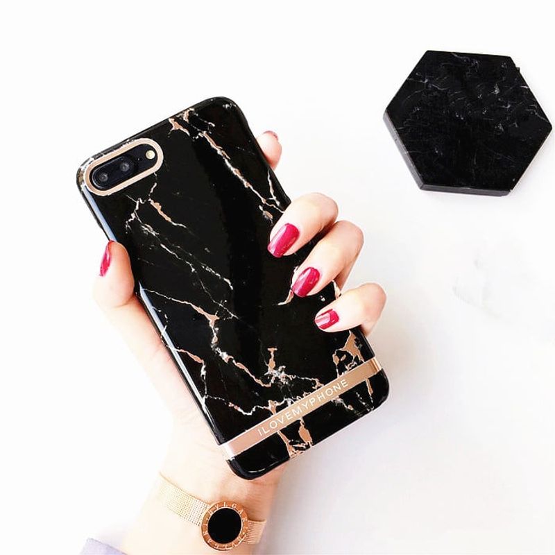 Laptop, Telefoane si Tablete - Telefoane mobile si accesorii - Accesorii Telefoane - Huse telefoane - Husa MyStyle Marble, Apple iPhone 7 Plus, TPU, negru-auriu - Infinity.ro