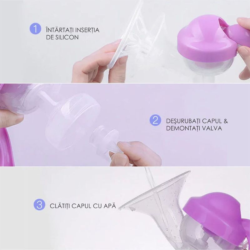 Jucarii, Copii si Bebe - Maternitate - Pompe de san - Pompa pentru san manuala cu biberon pentru hranire naturala, Linovit®, 150ml, Roz - Infinity.ro