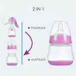 Jucarii, Copii si Bebe - Maternitate - Pompe de san - Pompa pentru san manuala cu biberon pentru hranire naturala, Linovit®, 150ml, Roz - Infinity.ro