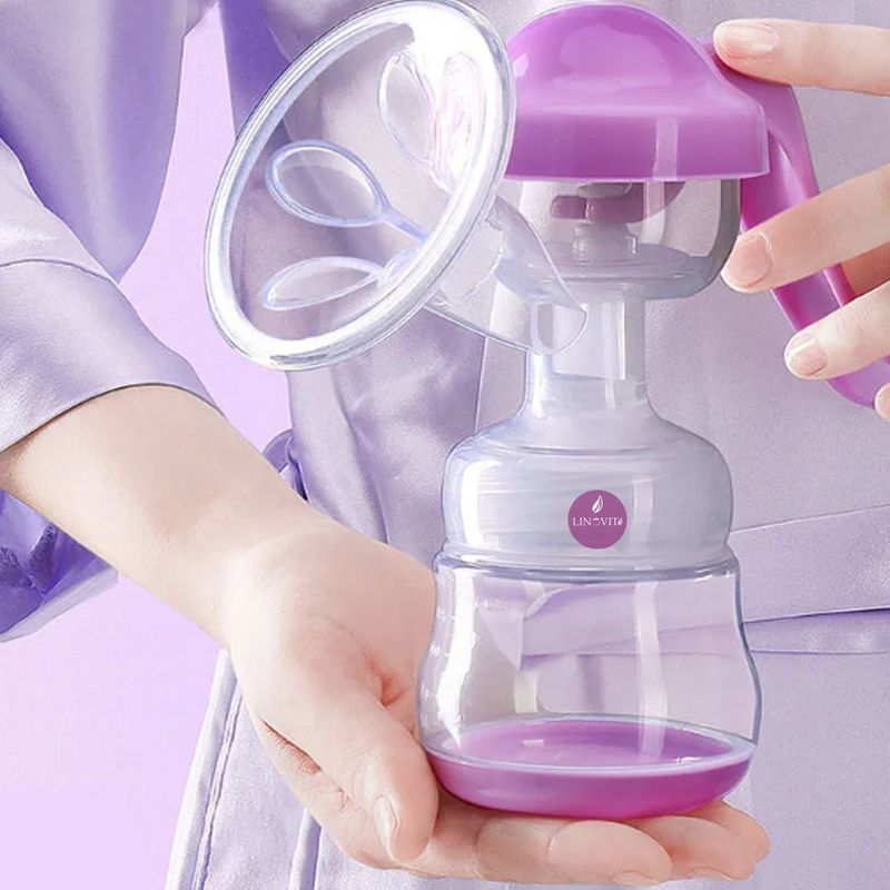 Jucarii, Copii si Bebe - Maternitate - Pompe de san - Pompa pentru san manuala cu biberon pentru hranire naturala, Linovit®, 150ml, Roz - Infinity.ro