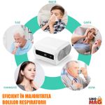 Jucarii, Copii si Bebe - Igiena si ingrijire - Accesorii ingrijire copii - Aparate aerosoli copii - Aparat Aerosoli Profesional Linomag®, Masca Copii si Adulti, Adaptor Bebelusi, 3 Moduri de Nebulizare, , Silentios, Alb - Infinity.ro