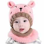 Fashion, accesorii si bijuterii - Copii - Accesorii copii - Caciuli si palarii copii - Set caciula si fular de iarna pentru copii, Model pisica, 6-24 luni - Roz - Infinity.ro