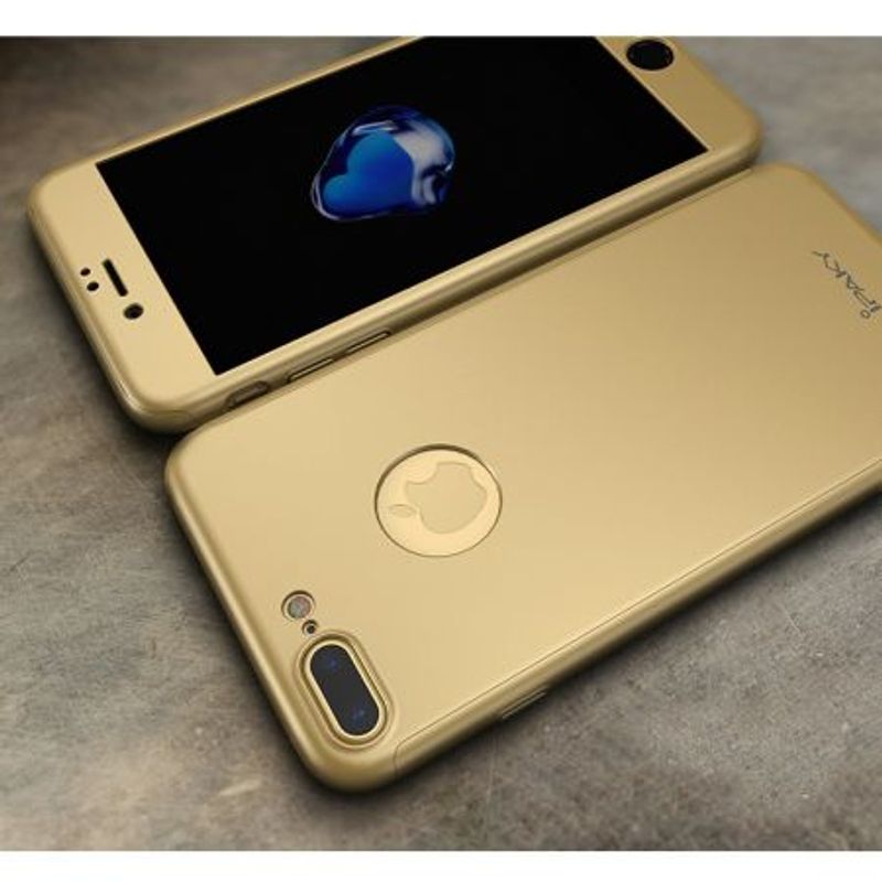 Laptop, Telefoane si Tablete - Telefoane mobile si accesorii - Accesorii Telefoane - Huse telefoane - Husa FullBody MyStyle iPaky, Apple iPhone 8 Plus, Acoperire completa 360 grade, Folie de protectie, Gold - Infinity.ro