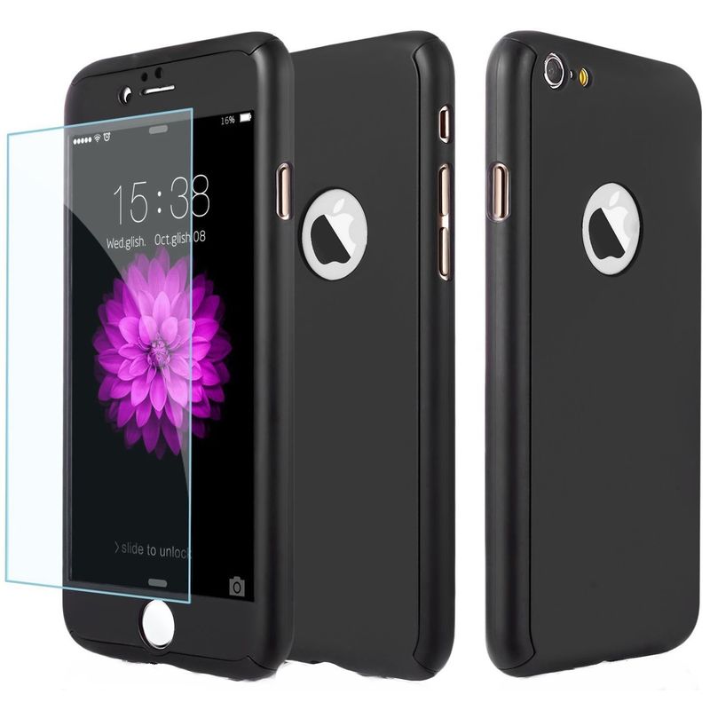 Laptop, Telefoane si Tablete - Telefoane mobile si accesorii - Accesorii Telefoane - Huse telefoane - Husa Full Cover 360° (fata + spate + geam sticla) pentru iPhone 6 Plus / 6S Plus, Negru - Infinity.ro