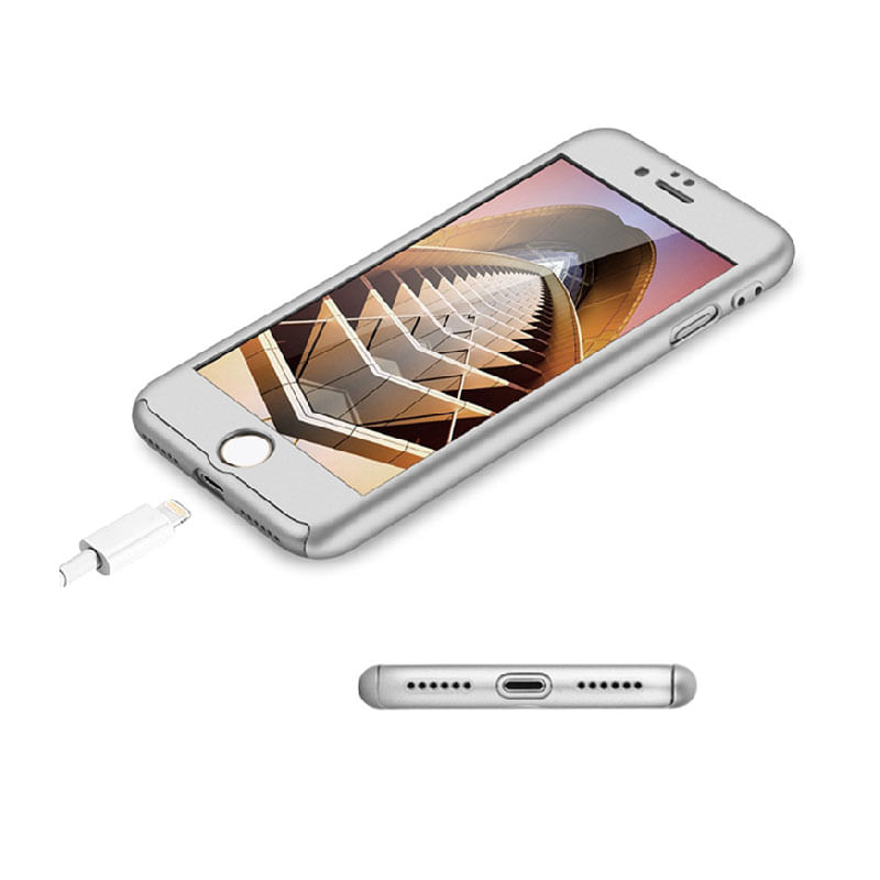 Laptop, Telefoane si Tablete - Telefoane mobile si accesorii - Accesorii Telefoane - Huse telefoane - Husa pentru Iphone 7 Full Cover 360 + folie sticla, Silver - Infinity.ro