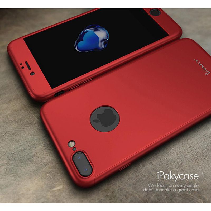 Laptop, Telefoane si Tablete - Telefoane mobile si accesorii - Accesorii Telefoane - Huse telefoane - Husa Ipaky Iphone 7 Plus Full Cover 360 + folie sticla securizata, Rosu - Infinity.ro