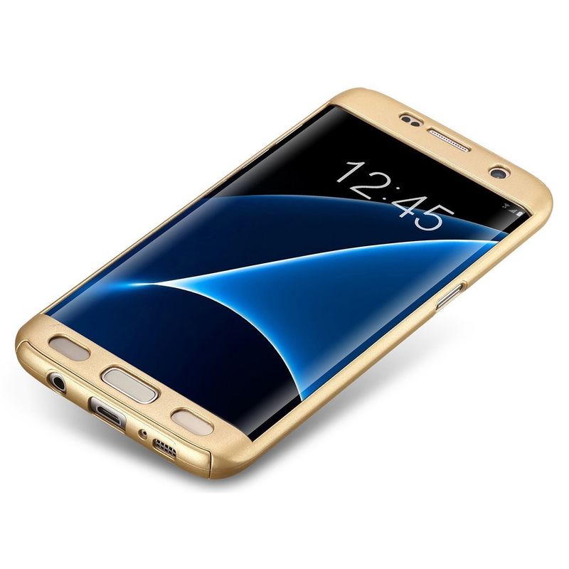 Laptop, Telefoane si Tablete - Telefoane mobile si accesorii - Accesorii Telefoane - Huse telefoane - Husa Full Cover 360 (fata + spate) pentru Samsung Galaxy S7 Edge, Gold - Infinity.ro
