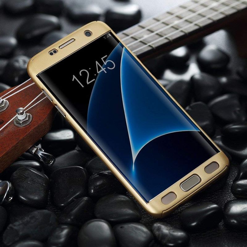 Laptop, Telefoane si Tablete - Telefoane mobile si accesorii - Accesorii Telefoane - Huse telefoane - Husa Full Cover 360 (fata + spate) pentru Samsung Galaxy S7 Edge, Gold - Infinity.ro
