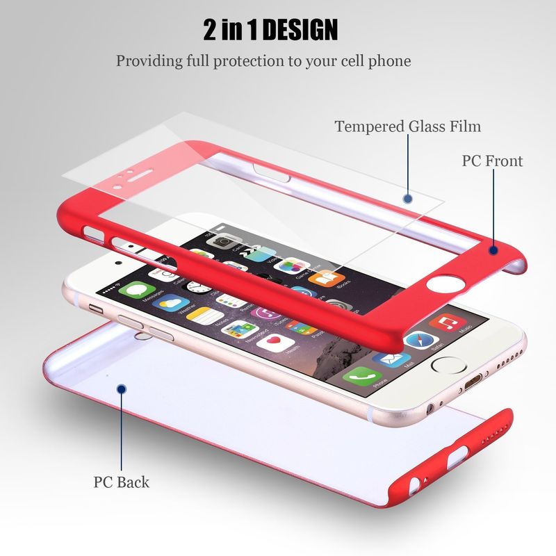 Laptop, Telefoane si Tablete - Telefoane mobile si accesorii - Accesorii Telefoane - Huse telefoane - Husa Carcasa telefon Iphone 6/6S Plus Protejeaza 360° Ultrasubtire + Folie Sticla - Red - Infinity.ro