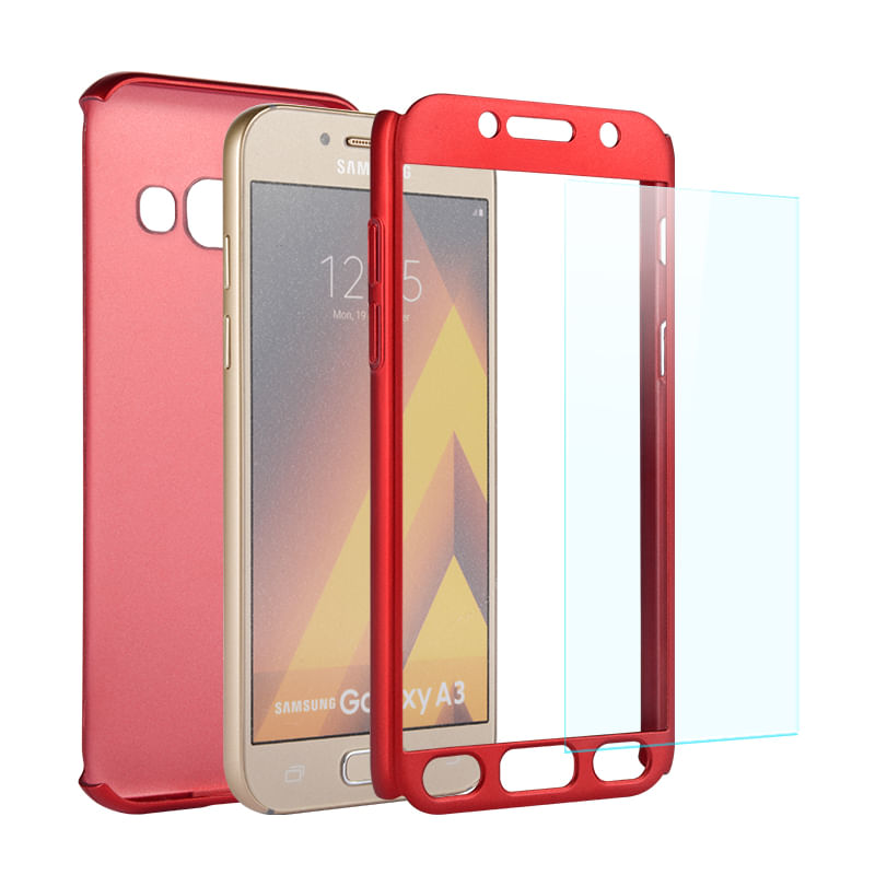 Laptop, Telefoane si Tablete - Telefoane mobile si accesorii - Accesorii Telefoane - Huse telefoane - Husa 360° Matte Full Protection - Samsung Galaxy A3 2017 - Rosu - (fata + spate + geam sticla) - Infinity.ro