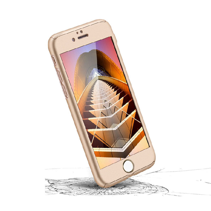 Laptop, Telefoane si Tablete - Telefoane mobile si accesorii - Accesorii Telefoane - Huse telefoane - Husa Iphone 7 Full Cover 360 + folie sticla, Gold - Infinity.ro