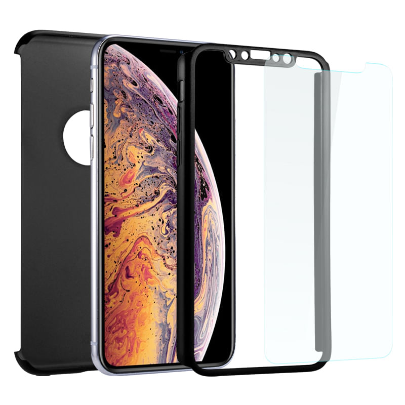 Laptop, Telefoane si Tablete - Telefoane mobile si accesorii - Accesorii Telefoane - Huse telefoane - Husa 360° Full Protection - pentru iPhone XS MAX - Negru - (fata + spate + folie de protectie din sticla) - Infinity.ro