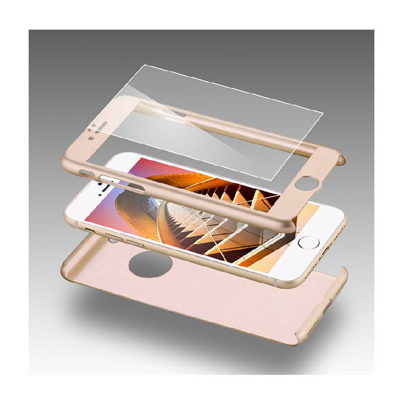 Laptop, Telefoane si Tablete - Telefoane mobile si accesorii - Accesorii Telefoane - Huse telefoane - Husa Iphone 7 Full Cover 360 + folie sticla, Gold - Infinity.ro