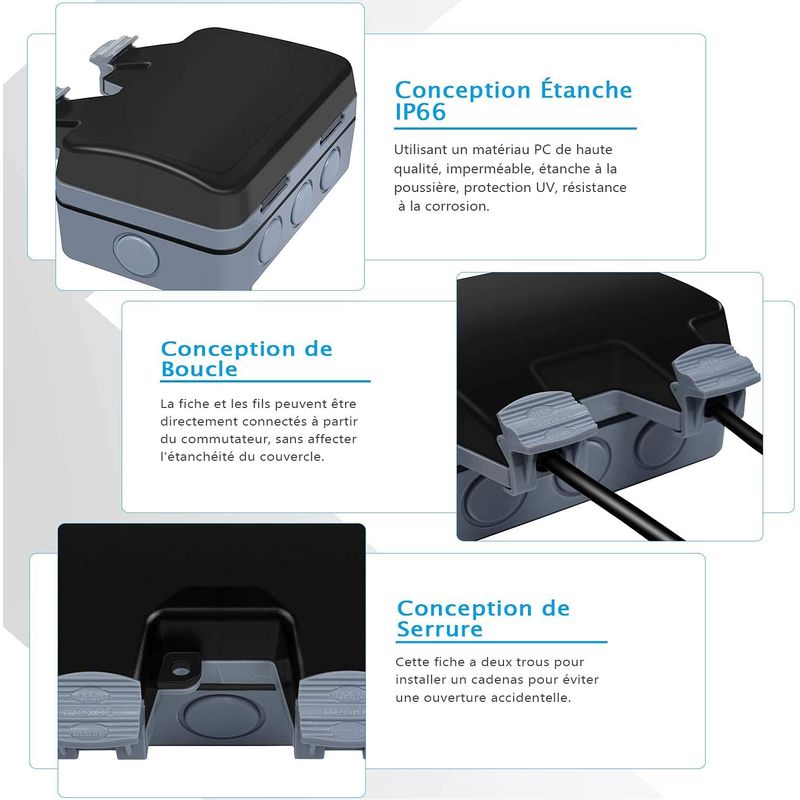 Casa si Gradina - Electrice - Prize - Priza electrica dubla, PC, IP66, Gri - Infinity.ro