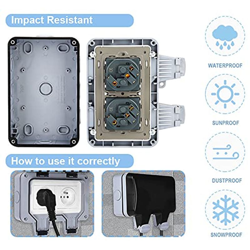 Casa si Gradina - Electrice - Prize - Priza exterioara impermeabil IP66, dubla, pentru utilizare in exterior, 220V, 16A, ABS - Infinity.ro