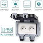 Casa si Gradina - Electrice - Prize - Priza dubla IP66, De exterior, Policarbonat, Impermeabila, Alb/Gri - Infinity.ro