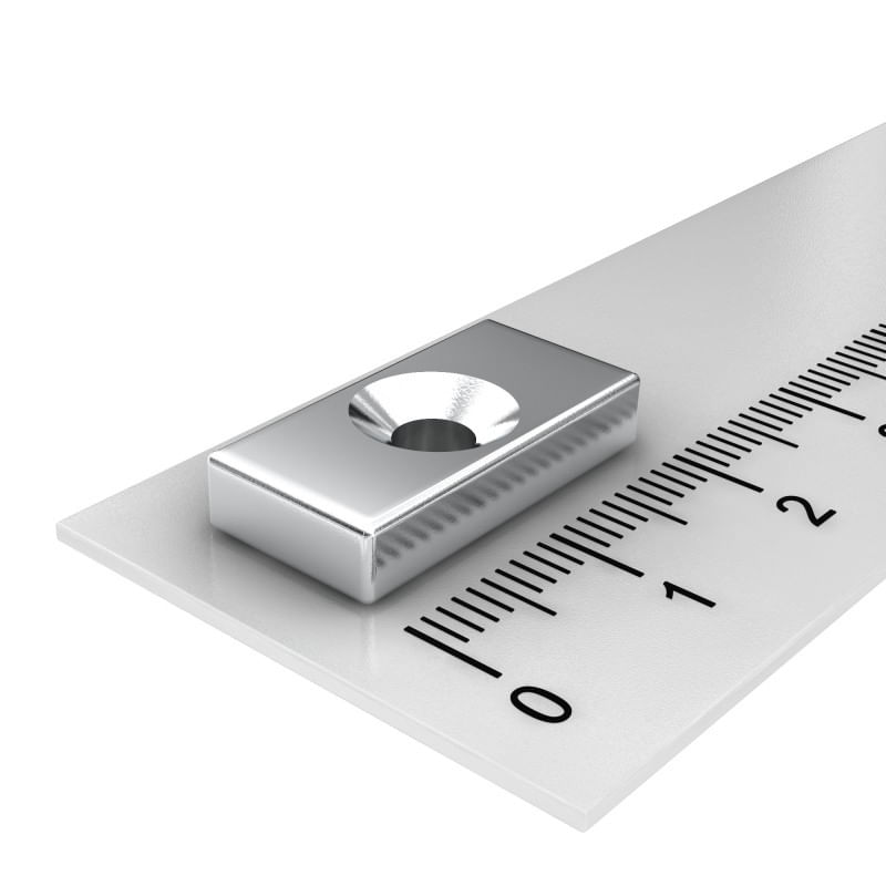 Casa si Gradina - Mobilier - Feronerie si accesorii mobila - Magnet puternic neodim bloc 20 mm x 10 mm x 3 mm cu gaura de sustinere de 4 mm diametru - Infinity.ro