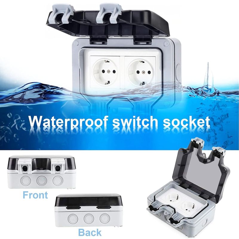 Casa si Gradina - Electrice - Prize - Priza exterioara impermeabil IP66, dubla, pentru utilizare in exterior, 220V, 16A, ABS - Infinity.ro