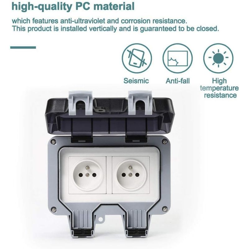 Casa si Gradina - Electrice - Prize - Priza dubla IP66, De exterior, Policarbonat, Impermeabila, Alb/Gri - Infinity.ro