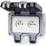 Casa si Gradina - Electrice - Prize - Priza dubla, Policarbonat, Pentru exterior, Rezistenta la apa, Gri/Alb - Infinity.ro