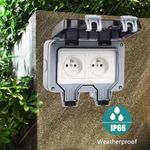 Casa si Gradina - Electrice - Prize - Priza dubla, Policarbonat, Pentru exterior, Rezistenta la apa, Gri/Alb - Infinity.ro