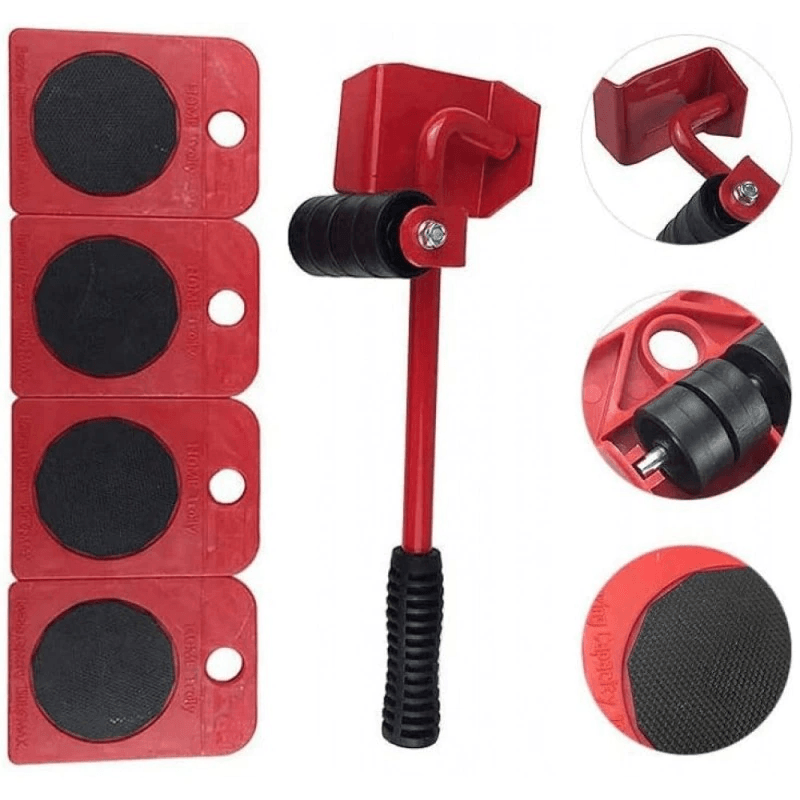 Casa si Gradina - Mobilier - Feronerie si accesorii mobila - Kit pentru transportat mobila SYNO, 5 piese, cu role, Maximul de greutate 150kg, Rosu - Infinity.ro