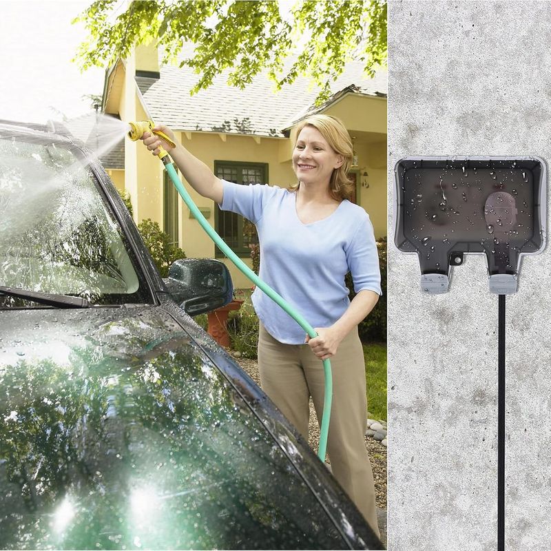 Casa si Gradina - Electrice - Prize - Priza electrica exterior, ABS, Dubla, IP66, Gri/Negru - Infinity.ro