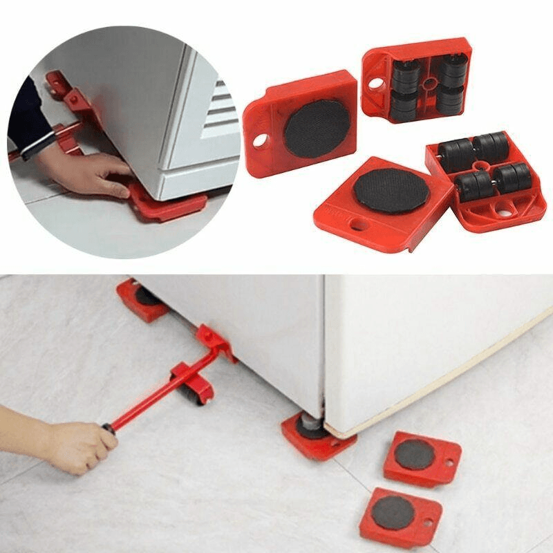 Casa si Gradina - Mobilier - Feronerie si accesorii mobila - Kit pentru transportat mobila SYNO, 5 piese, cu role, Maximul de greutate 150kg, Rosu - Infinity.ro