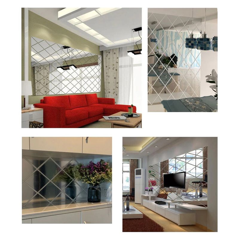 Casa si Gradina - Decoratiuni - Oglinzi - Set 58 Oglinzi Acrilice Diamant Romb Sticker Auto-Adeziv Decorativ pentru Baie Living si Bucatarie 100x100 cm - Infinity.ro