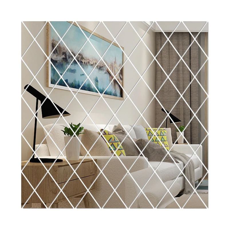 Casa si Gradina - Decoratiuni - Oglinzi - Set 58 Oglinzi Acrilice Diamant Romb Sticker Auto-Adeziv Decorativ pentru Baie Living si Bucatarie 100x100 cm - Infinity.ro