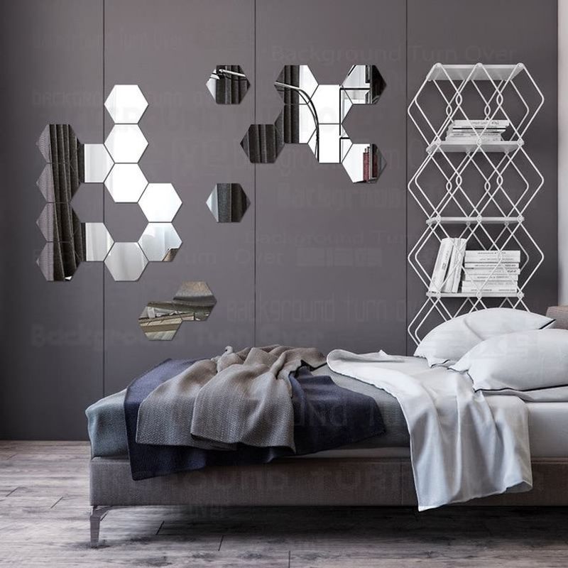 Casa si Gradina - Decoratiuni - Oglinzi - Set Oglinzi Decorative Acrilice Design Hexagon Silver XXL Size - MyStyle® Luxury Home 6 bucatI - Infinity.ro