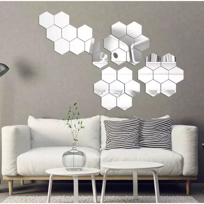 Casa si Gradina - Decoratiuni - Oglinzi - Set Oglinzi Decorative Acrilice Design Hexagon Silver XXL Size - MyStyle® Luxury Home 6 bucatI - Infinity.ro