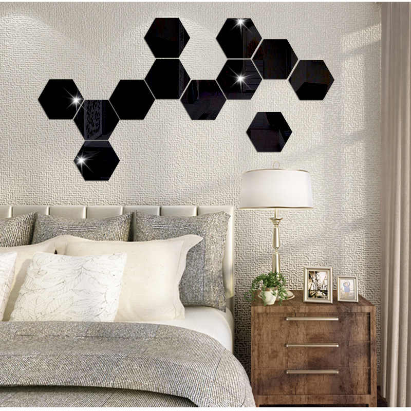 Casa si Gradina - Decoratiuni - Oglinzi - Set Oglinzi Decorative Hexagon M Black Luxury Home 12 bucati - Infinity.ro