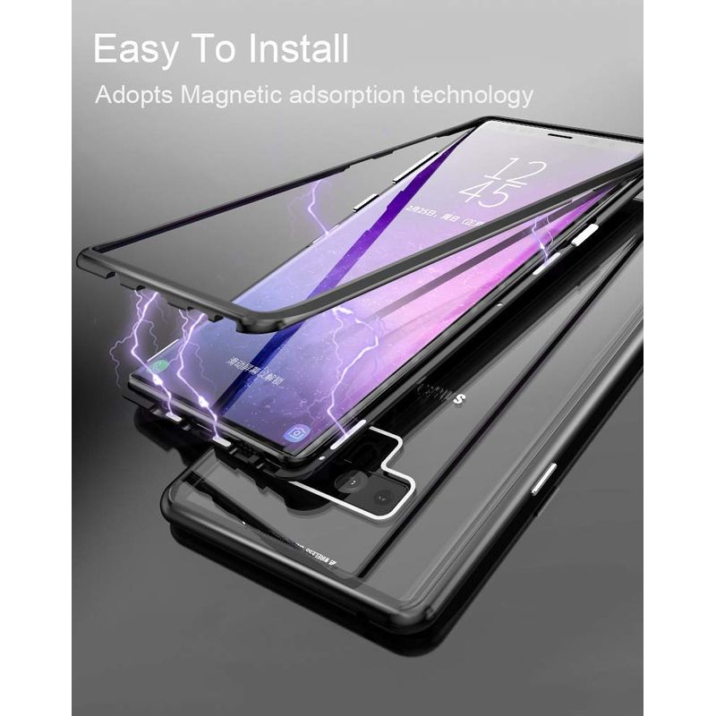 Laptop, Telefoane si Tablete - Telefoane mobile si accesorii - Accesorii Telefoane - Huse telefoane - Husa magnetica din sticla cu rama metalica compatibila cu Samsung Note 9 Negru - Infinity.ro