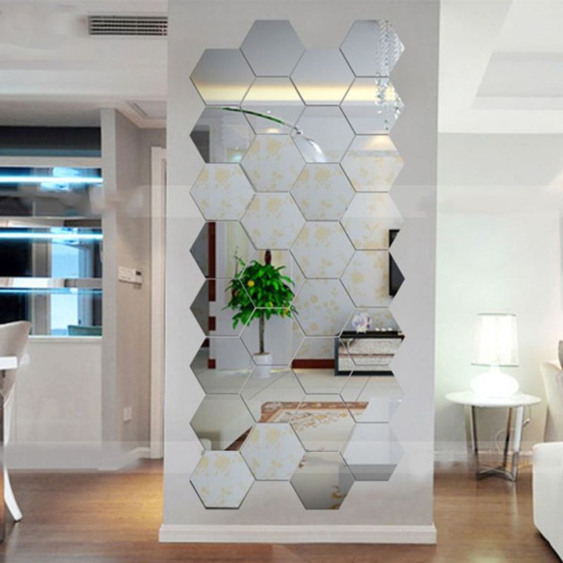 Casa si Gradina - Decoratiuni - Oglinzi - Set Oglinzi Decorative Acrilice Design Hexagon Silver XXL Size - MyStyle® Luxury Home 6 bucatI - Infinity.ro
