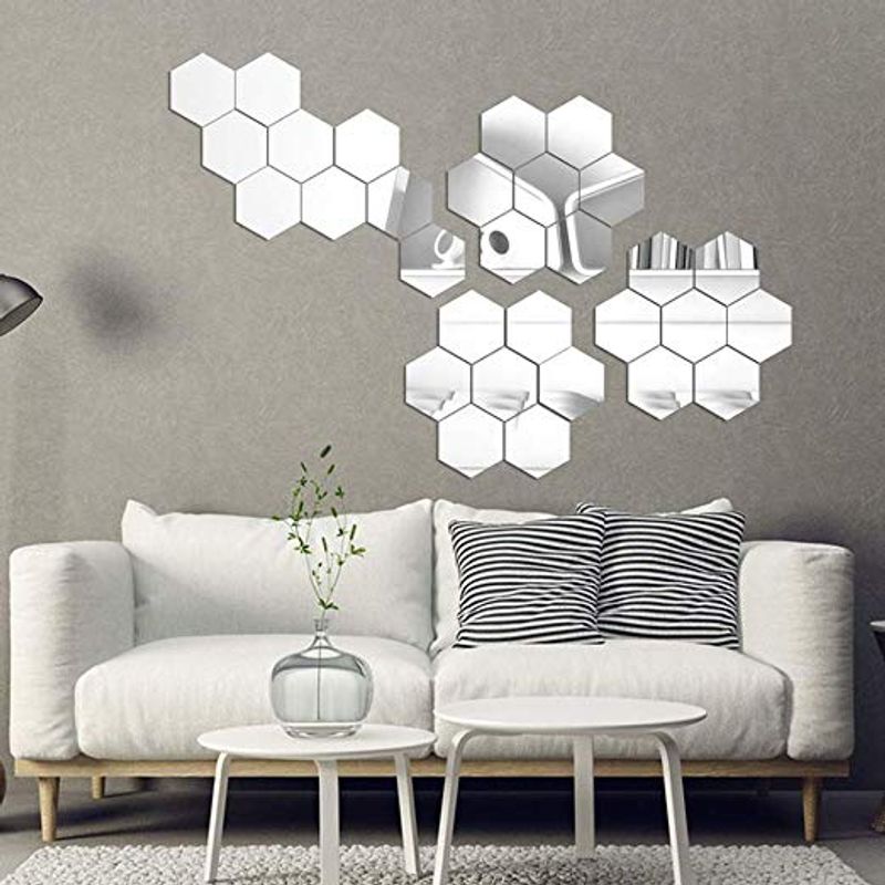 Casa si Gradina - Decoratiuni - Oglinzi - Set Oglinzi Design Hexagon - Oglinzi Decorative Acrilice Silver MyStyle Luxury Home 10 bucati/set 12-14 cm - Infinity.ro