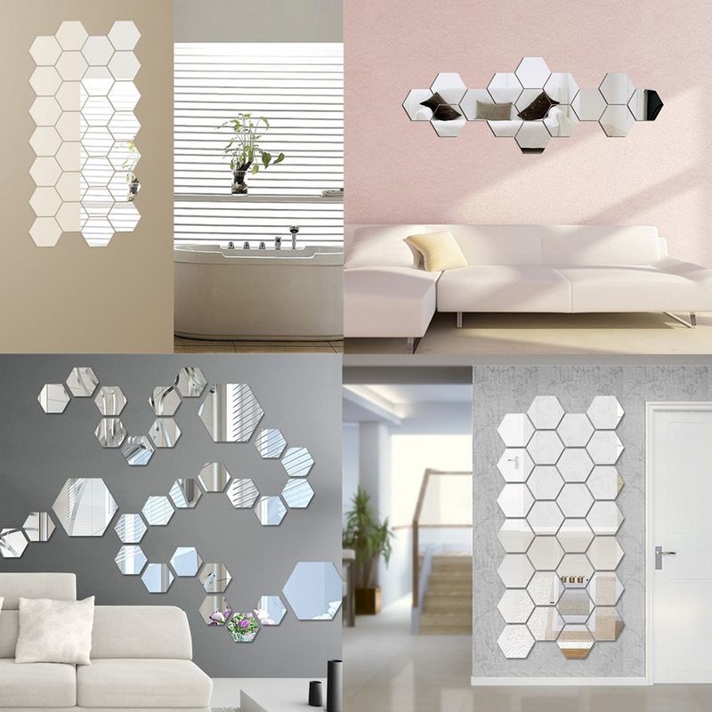 Casa si Gradina - Decoratiuni - Oglinzi - Set Oglinzi Decorative Acrilice Design Hexagon Silver XXL Size - MyStyle® Luxury Home 6 bucatI - Infinity.ro