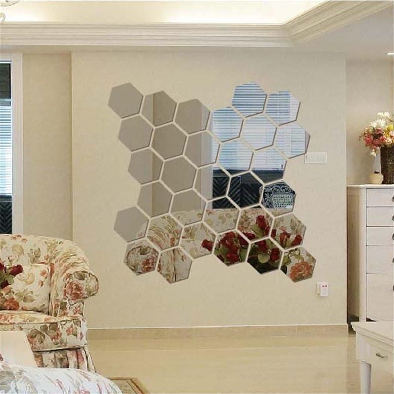 Casa si Gradina - Decoratiuni - Oglinzi - Set Oglinzi Decorative Acrilice Design Hexagon Silver XXL Size - MyStyle® Luxury Home 6 bucatI - Infinity.ro