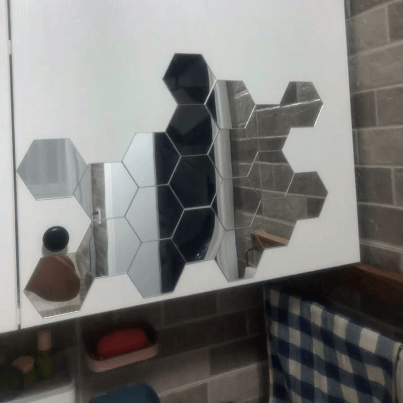 Casa si Gradina - Decoratiuni - Oglinzi - Set Oglinzi Design Hexagon - Oglinzi Decorative Acrilice Silver MyStyle Luxury Home 10 bucati/set 12-14 cm - Infinity.ro