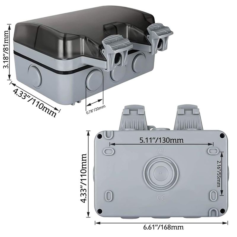 Casa si Gradina - Electrice - Prize - Priza dubla, impermeabila IP66, cu capac de protectie, accesorii instalare, 110 x 81 x 168 mm, alb/gri - Infinity.ro