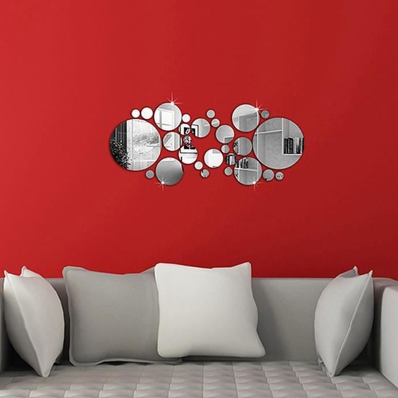 Casa si Gradina - Decoratiuni - Stickere decorative - Set 30 autocolante de perete, GOGOU, pentru decorarea casei, 2.9cm pana la 15cm diametru, Oglinda, Argintiu - Infinity.ro