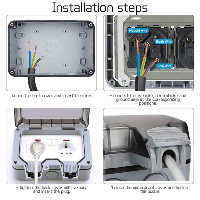 Casa si Gradina - Electrice - Prize - Priza dubla, impermeabila IP66, cu capac de protectie, accesorii instalare, 110 x 81 x 168 mm, alb/gri - Infinity.ro