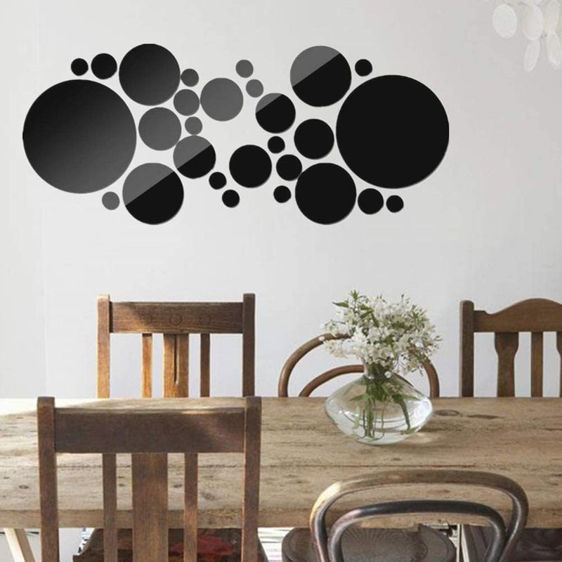 Casa si Gradina - Decoratiuni - Oglinzi - Set 31 Oglinzi Acrilice din PVC, Autoadezive pentru Decorarea Peretilor, Sfere Negre - Infinity.ro