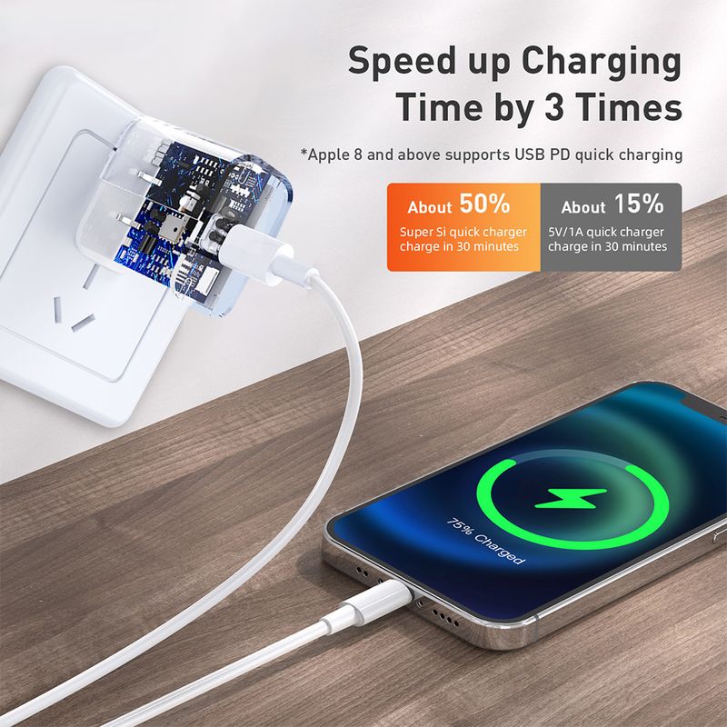 Laptop, Telefoane si Tablete - Telefoane mobile si accesorii - Accesorii Telefoane - Incarcatoare telefoane - Kit de incarcator rapid PD20W, Margot, compatibil cu iPhone14/13/12/11, USB-C, 1M, alb - Infinity.ro
