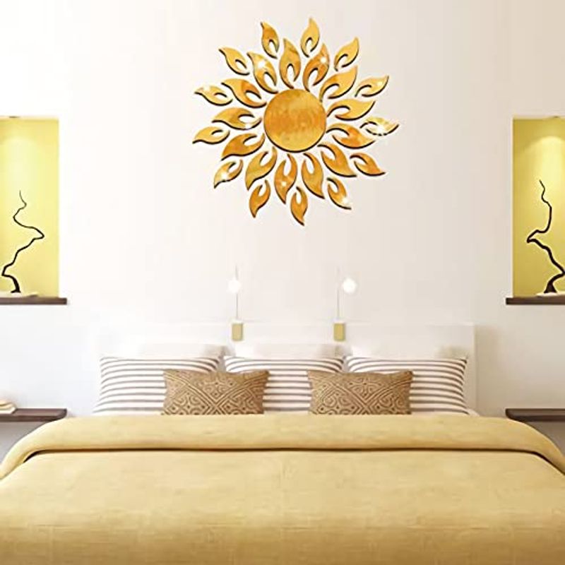 Casa si Gradina - Decoratiuni - Oglinzi - Set 27 Oglinzi Acrilice din PVC, Autoadezive pentru Decorare, Soare cu 26 de Raze, Auriu - Infinity.ro