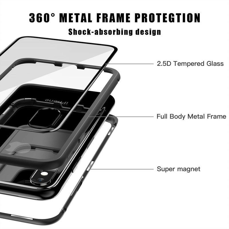 Laptop, Telefoane si Tablete - Telefoane mobile si accesorii - Accesorii Telefoane - Huse telefoane - Husa cu Bumper din Aluminiu cu prindere Magnetica si spate din Sticla Temperata Securizata pentru iPhone 7 / 8 Black - Infinity.ro